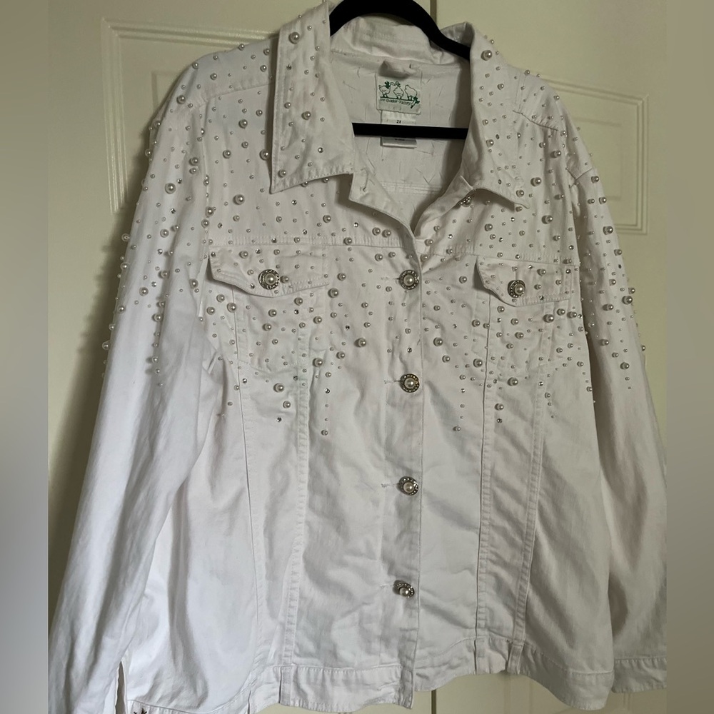 Quacker Factory Pearl Rhinestone Studs Denim Jacket